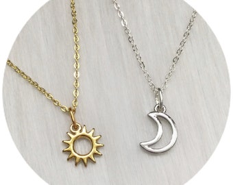 Sun and Moon friendship necklaces, Dainty, Minimalist Jewelry, Sold individually or as a set