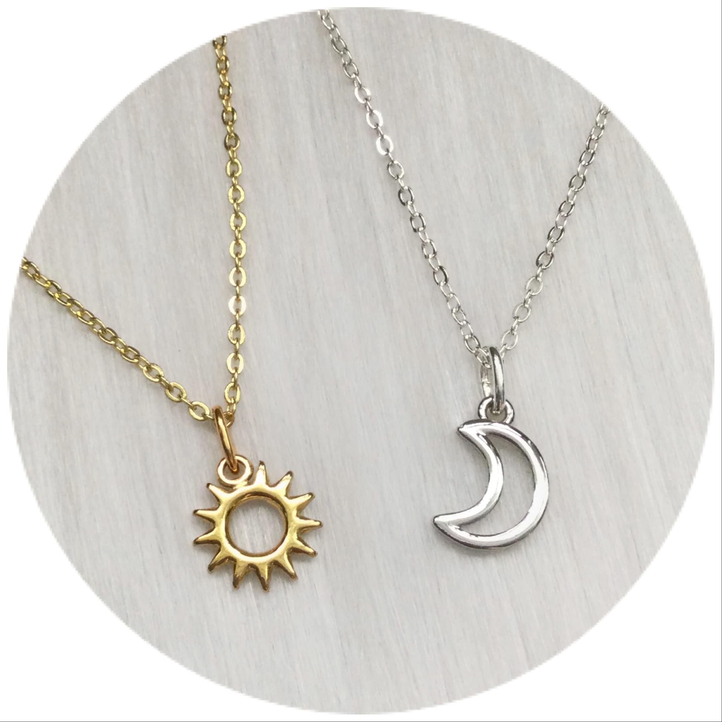 Sun and Moon friendship necklaces, Dainty, Minimalist Jewelry 