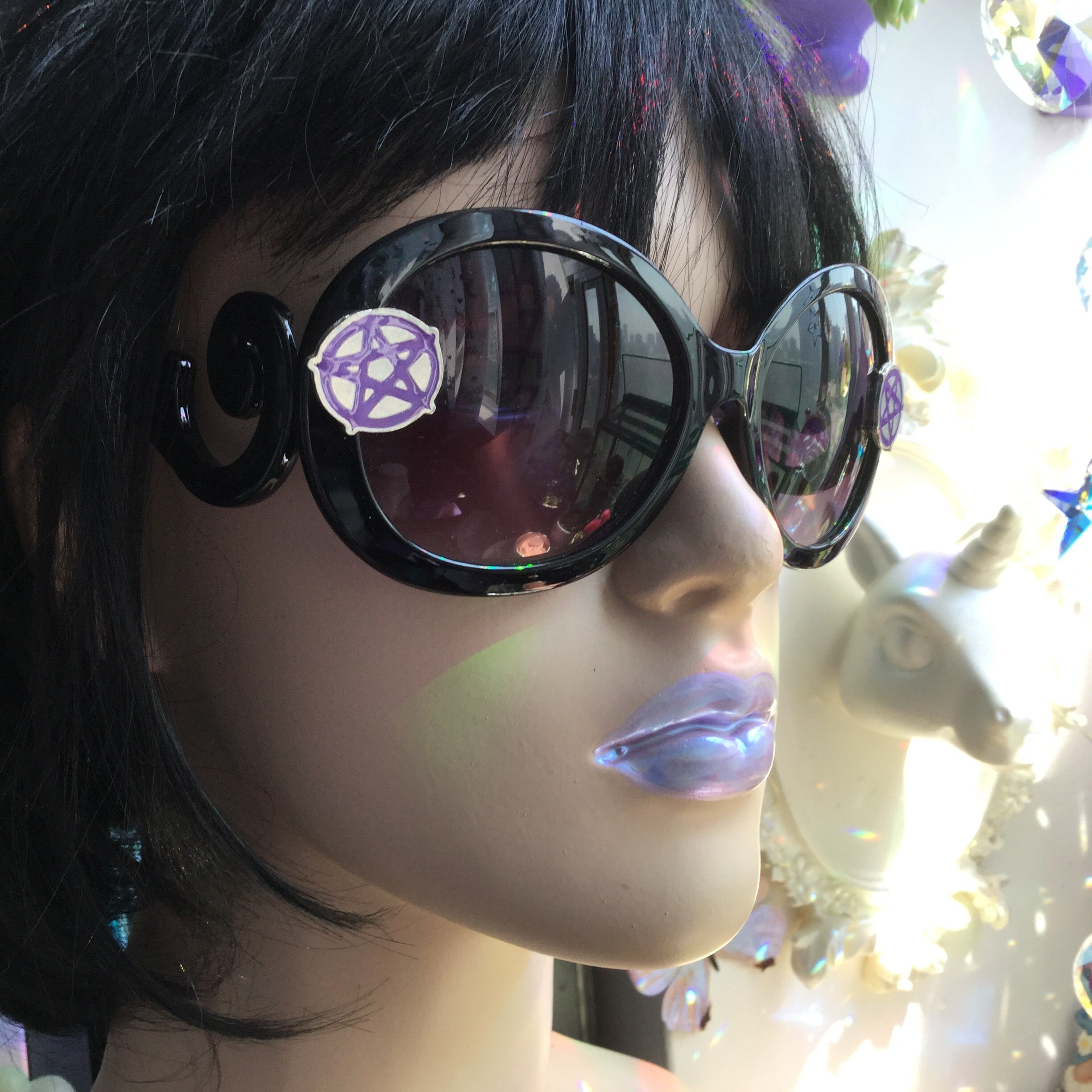 Pentacle Witch Sunglasses, with hard zipper case and cloth pouch