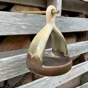 SECOND Slip cast and hand painted ceramic stoneware pottery bird feeder. Unique soft earth tone colors. Great gift!