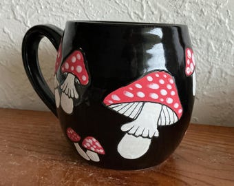 Ready to Ship! Hand Painted Ceramic mushroom Mug: Wheel Thrown Stoneware Tea Coffee Cup