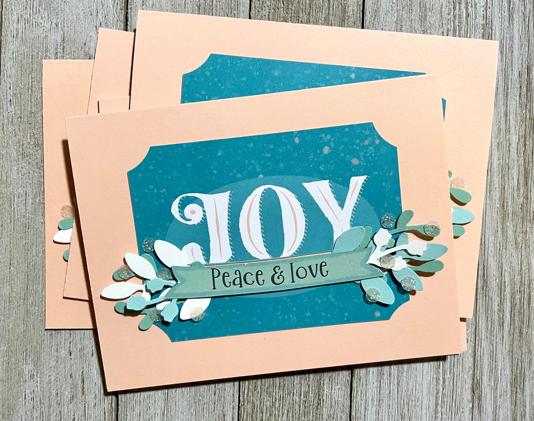 Joy Peace And Love 5 Pack Of Pink And Mint Green Holiday Cards Etsy Joy Peace And Love 5 Pack Of Pink And Mint Green Holiday Cards Etsy