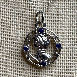 Dainty Silver Star Wars Necklace 16” Princess Leia with blue rhinestones-Free shipping