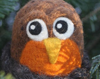 Robin in a Nest/ American Robin/ Needle Felted Toy