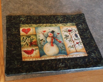 Green Red Snowman Winter 14 X 12 New Handmade Table  Runner Topper