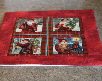 Red Woodland Santa Christmas  New Handmade 15 X 15 Table Runner Topper
