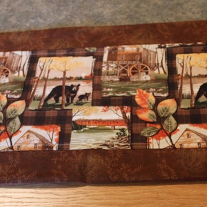 Brown Beige Bear Fall Leaves New Handmade  25 X 12 Table Runner Topper