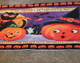 Orange Pumpkin Happy Halloween  New Handmade 22 X 14 Handmade Table Runner Topper
