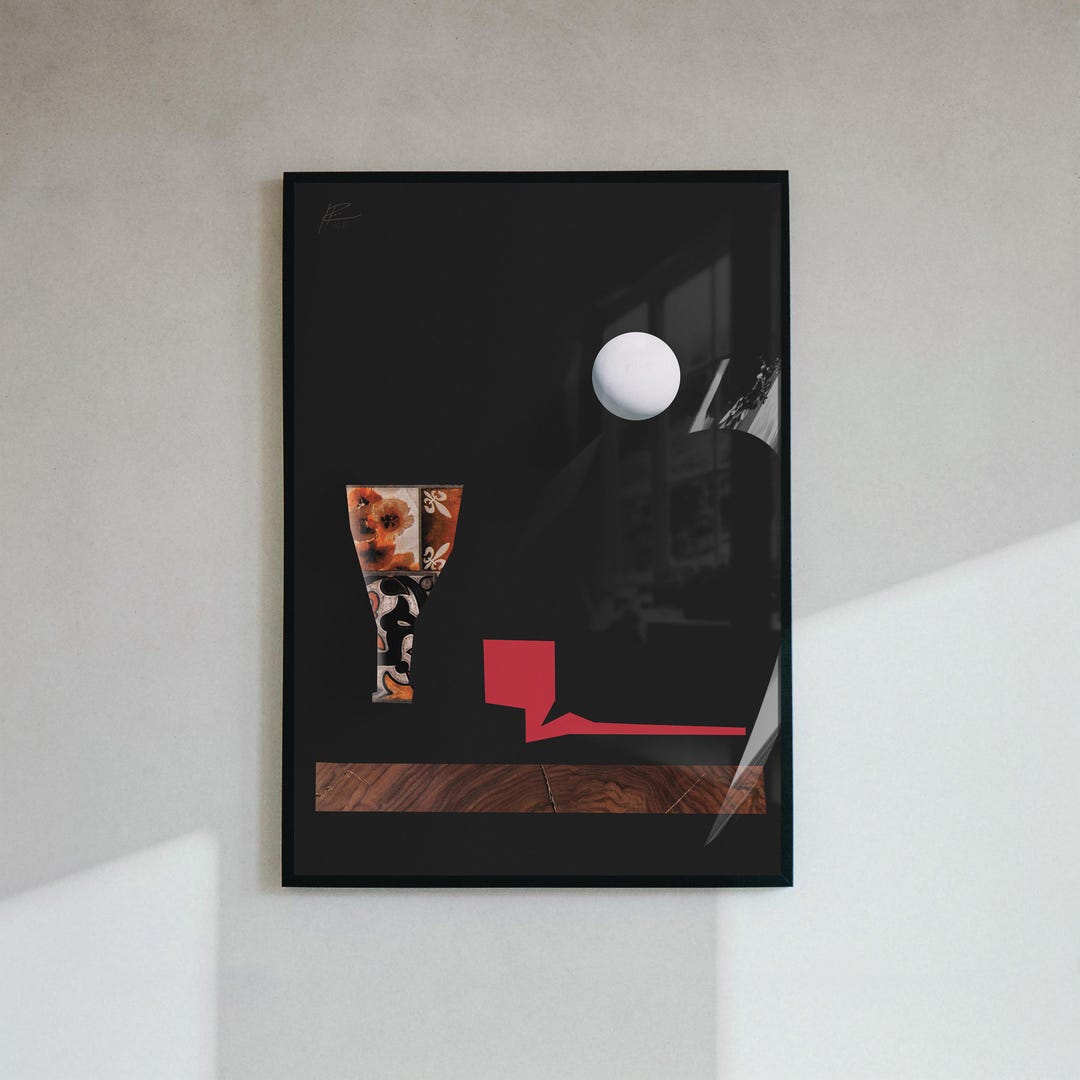 Modern Abstract Art Print, Minimalist Black & Red Geometric Wall Decor ...
