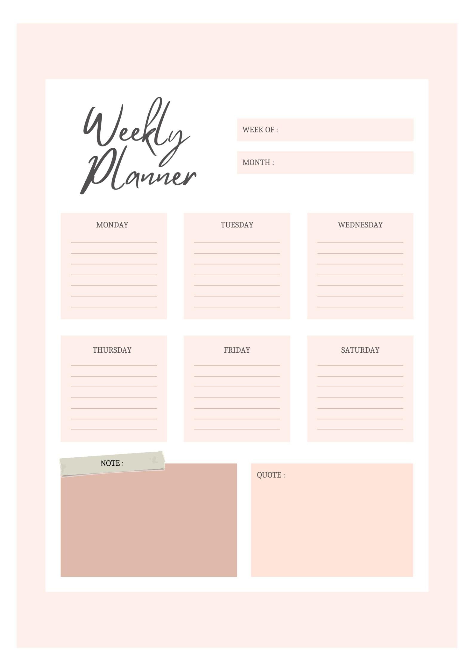 Weekly Planner Printable Minimalist Weekly Schedule PDF Undated Digital ...