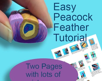 Polymer Clay Cane tutorial Easy Peacock Feather- PDF