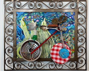 Biking by Tall Grass- mixed media wall art