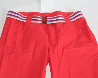 Vintage 90's Bright Orange Pants with Striped Elastic Belt- Size 33" Waist