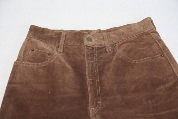 Vintage Upcycled Brown Suede Jean Shorts- Size 29… - image 1