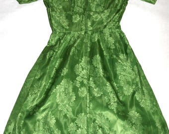 Gorgeous 1950's Silk Brocade Green Party Dress- Size US 2/4