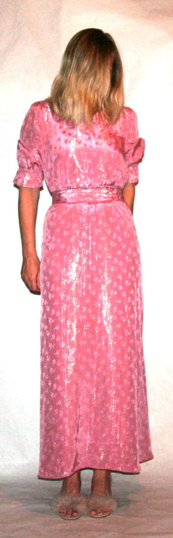 Lovely Dusty Rose 70's Metallic Thread Gown- Size 