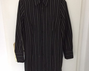 Cool Vintage 90's Poly Pinstriped Shirt Dress- Size EU 40