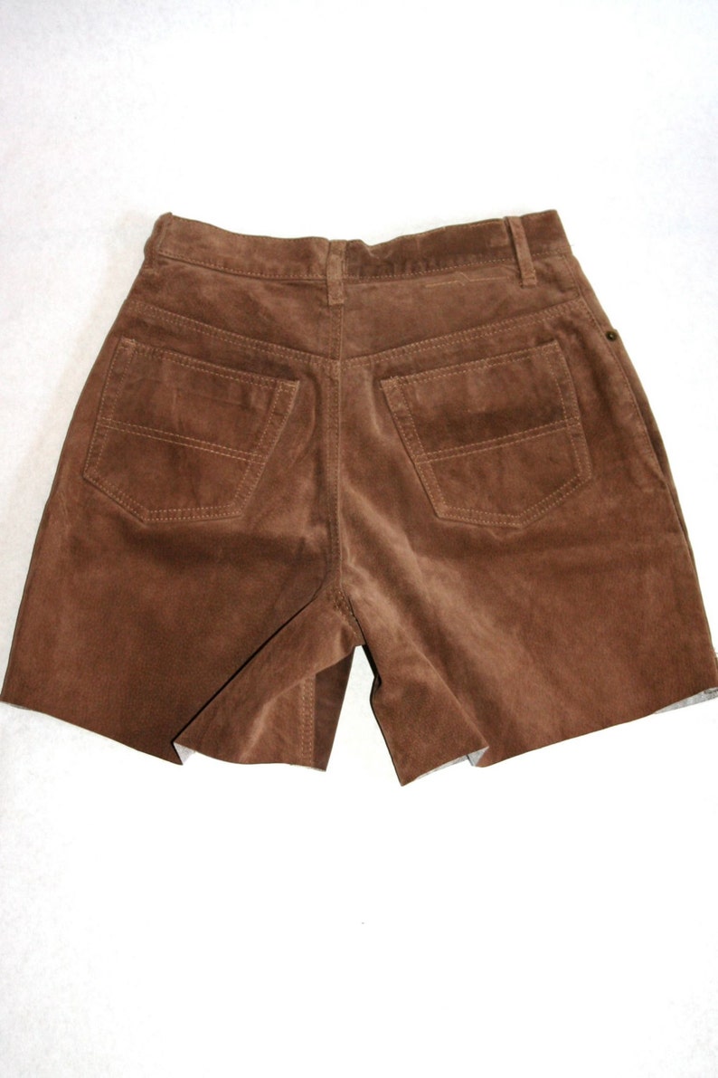 Vintage Upcycled Brown Suede Jean Shorts Size 29 Waist image 5