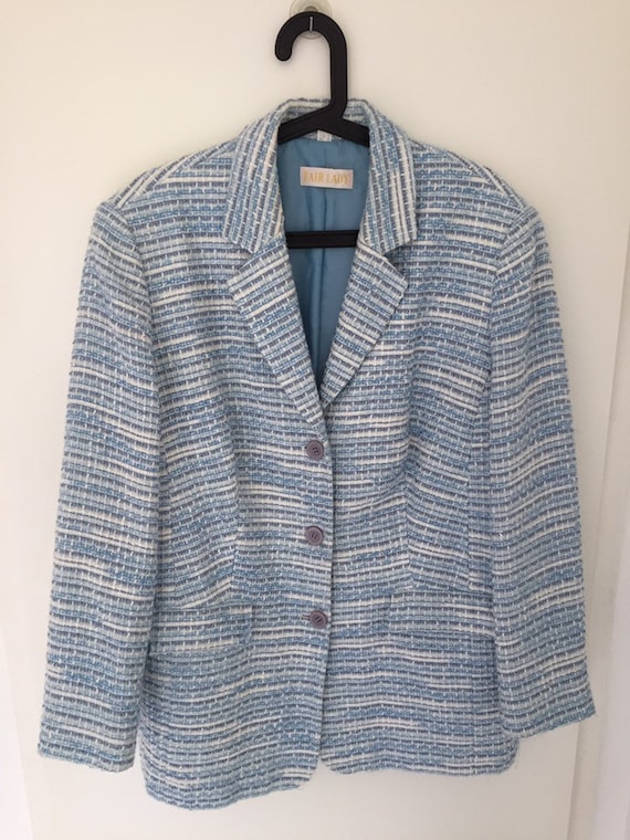 Lovely Light Blue Vintage 80's Jersey Knit Blazer… - image 1