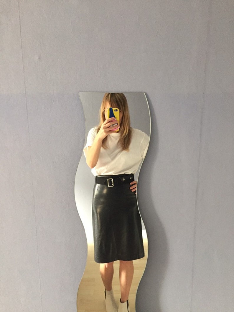Size 26 Waist Fab Vintage Black Lambskin Knee Length Pencil Skirt
