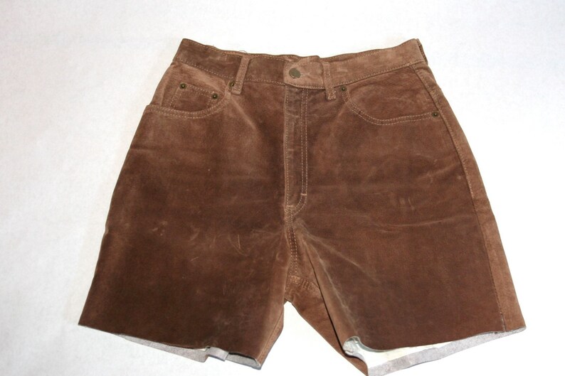 Vintage Upcycled Brown Suede Jean Shorts Size 29 Waist image 3