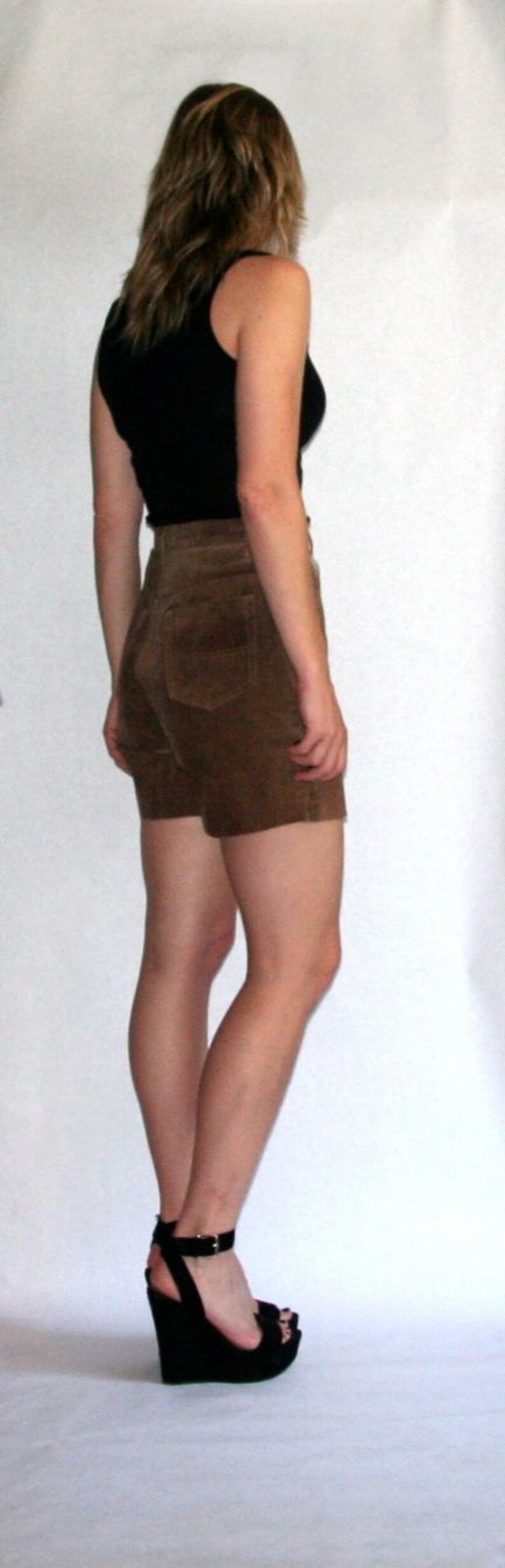 Vintage Upcycled Brown Suede Jean Shorts Size 29 Waist image 4