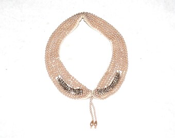 Beautious  Hand Made in Japan Vintage 50's  Champagne Faux Pearl Collar with Satin Backing