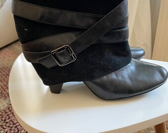 Black Leather & Suede Vintage Moto Booties- Size 39 EUR/ 8.5/9 US