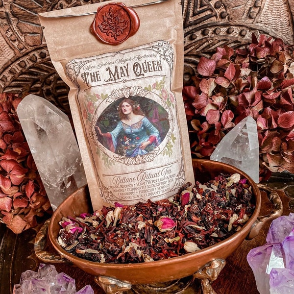 The May Queen Beltane Herbal Tea + Sidhe Folk Offering ~ Brews 12 Single Cups of Tea ~Organic Herbal + Fruit Tea ~ Fae Offering ~ Beltane