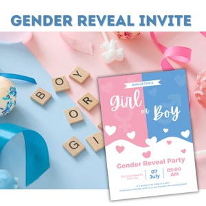 Gender Reveal Invitation Template | Editable Boy & Girl Gender Reveal Party Invite | Printable Digital Invitation | Birthday Party Invite