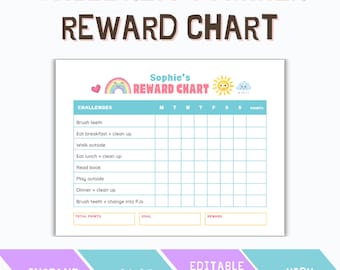 Kinder Sommer Belohnungstabelle | Spaß & Engagieren Behavior Tracker | Motivations-Chart für Kinder | Individuell bedruckbar | Sofort Download