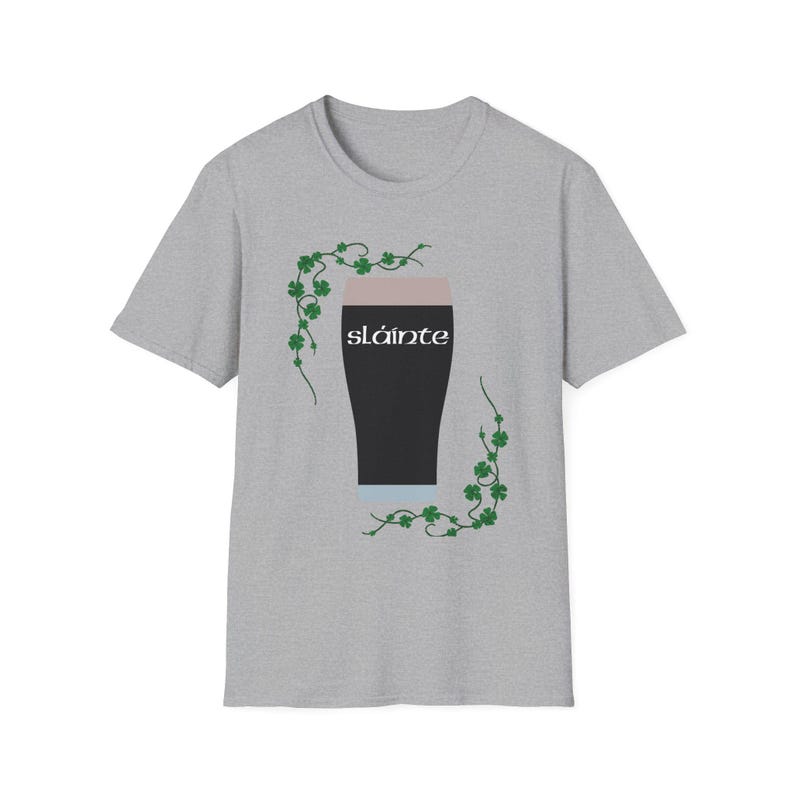 St. Patrick's Day-T-shirt met Guinness Pint en Shamrock Design - Slainte! Sport Grey