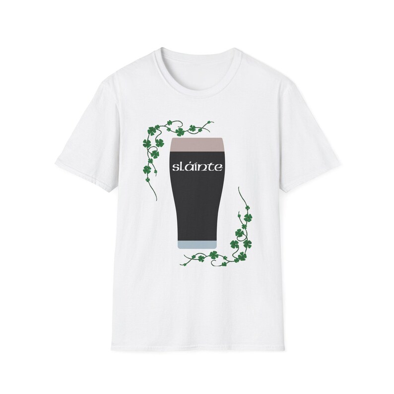 St. Patrick's Day-T-shirt met Guinness Pint en Shamrock Design - Slainte! White