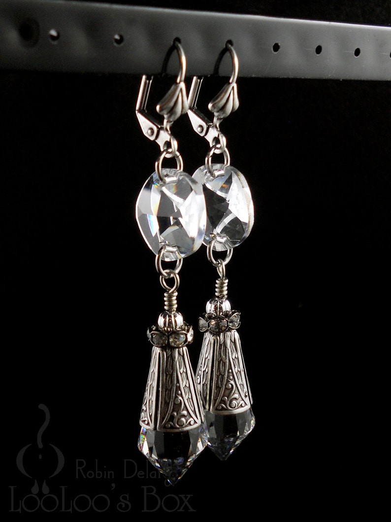 ICICLE EARRINGS Long Chandelier Prisms Drops Silver Plated Brass Lever Back E0748 by Robin Taylor Delargy RTD