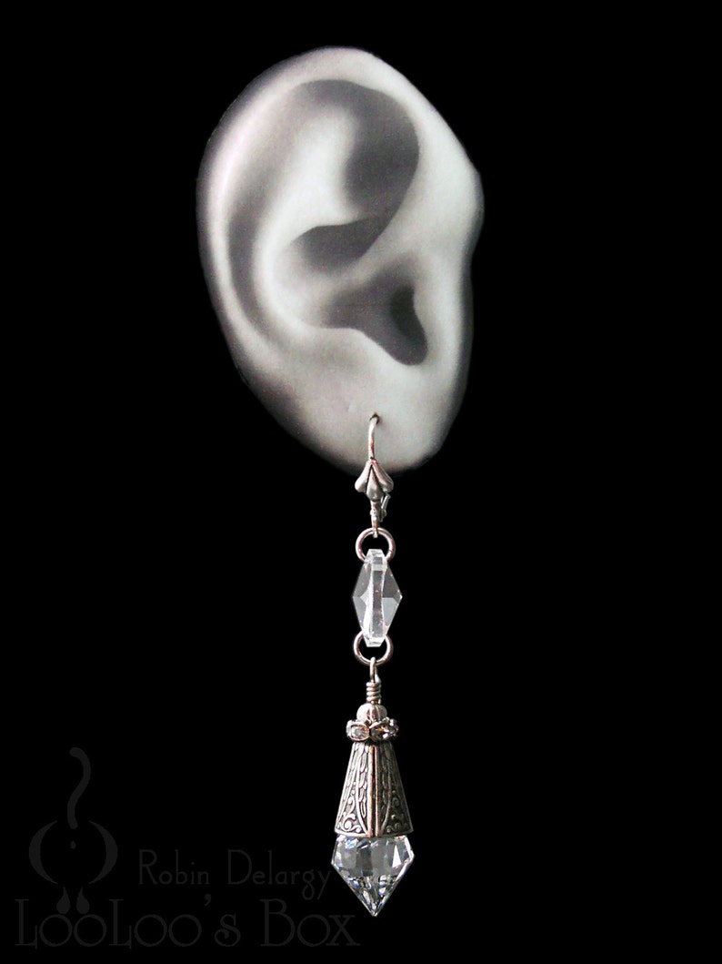 ICICLE EARRINGS Long Chandelier Prisms Drops Silver Plated Brass Lever Back E0748 by Robin Taylor Delargy RTD