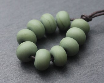 Frosted Olive Green Lampwork Spacer Beads, SRA, UK Lampwork, Handmade Glass Beads