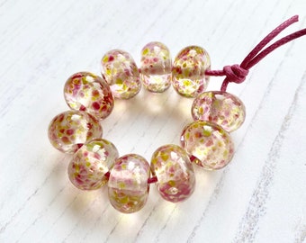 Meadowsweet  Blooms Frittie Lampwork Beads, SRA, UK Lampwork, Handmade Glass Beads