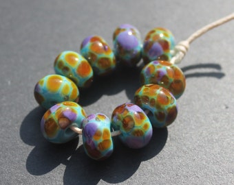 Montmartre Purple, Topaz & Turquoise Lampwork Glass Beads, Handmade Glass Beads, UK Lampwork, Jewellery Making, Jewelry Making