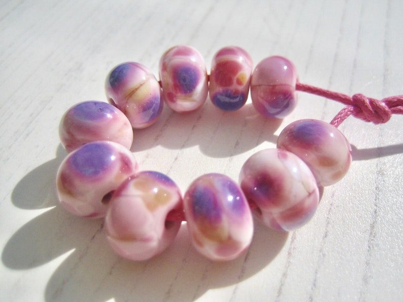 UK Lampwork SRA UK Seller Pink and Purple Frittie Lampwork Beads