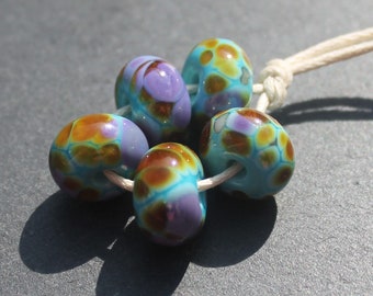 Montmartre Purple, Topaz & Turquoise Lampwork Glass Beads x 5, Handmade Glass Beads, UK Lampwork, Jewellery Making, Jewelry Making