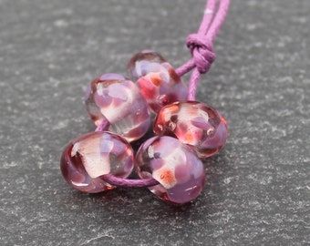 5 x Violet Fire Purple & Pink  Lampwork Glass Beads, Handmade Glass Beads, UK Lampwork, SRA