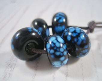 Black and Enamel White Frittie Lampwork Glass Beads, SRA, UK Seller, UK Lampwork