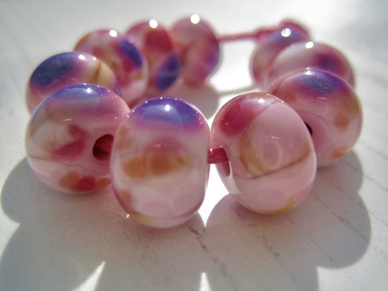 UK Lampwork SRA UK Seller Pink and Purple Frittie Lampwork Beads