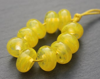 Daffodil Swirls Yellow Lampwork Beads, SRA, UK Lampwork, Handmade Glass Beads, Jewellery Making