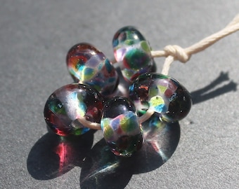 Kaleidoscope Fritties Lampwork Glass Beads x 5, Handmade Glass Beads, UK Lampwork, Jewellery Making, Jewelry Making