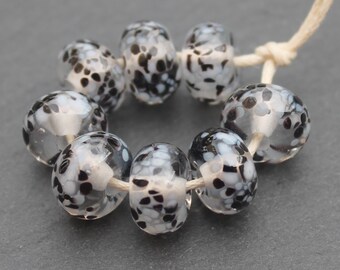 Salt and Pepper Frit Lampwork Glass Beads x 8, UK Lampwork, Handmade Glass Beads, Jewellery Making, Jewelry Making