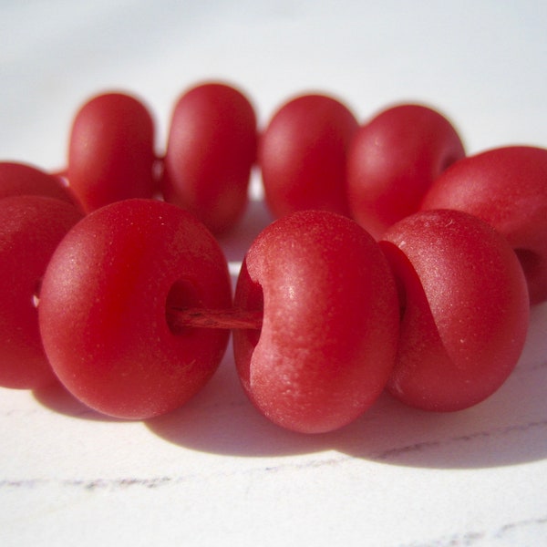 Frosted Medium Red Lampwork Spacer Glass Beads, SRA, UK Lampwork , Handmade Glass Beads