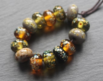 Raku Mix 1 Lampwork Glass Beads, Handmade Glass Beads, UK Lampwork, SRA, Jewellery Making, Jewelry Making