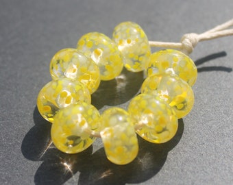 Daffodils Yellow Frittie Lampwork Beads x 9, SRA, UK Lampwork, Handmade Glass Beads, Jewellery Making