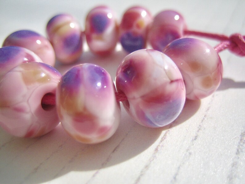 UK Lampwork SRA UK Seller Pink and Purple Frittie Lampwork Beads